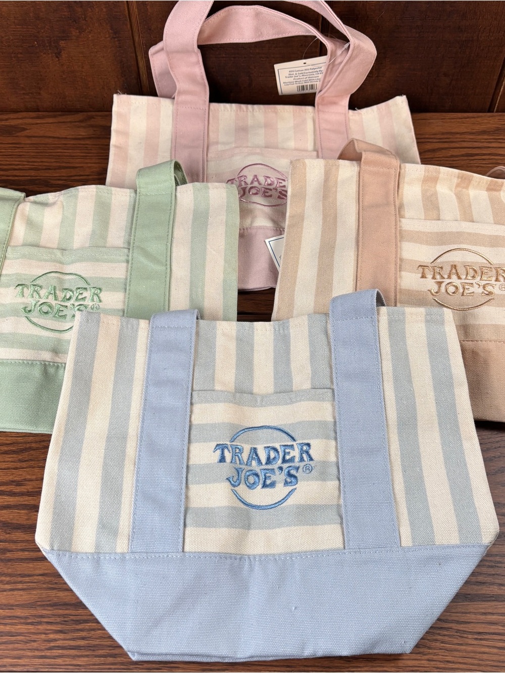 Trader Joe’s Pastel Stripe Canvas Totes (4)- Blue, Pink, Green, Tan